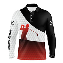 Load image into Gallery viewer, Black and Red gradient white Golf ball skin custom Mens golf polo shirts, golf attire for men NQS8181