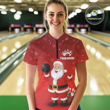 Load image into Gallery viewer, Funny Santa Bowling Red Christmas snowflake pattern Women&#39;s Bowling shirt Custom Xmas Bowling Outfits NQS10992