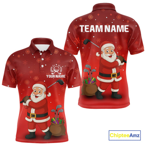 Funny Santa Golf Red Christmas snowflake pattern Men's Golf Polo shirts Custom Xmas Golf Outfits NQS10993
