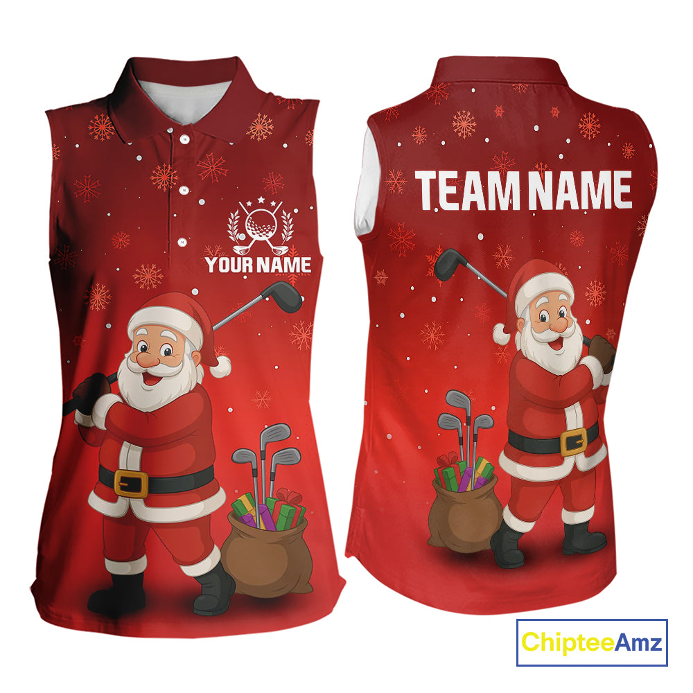 Funny Santa Golf Red Christmas snowflake pattern Sleeveless Golf Polo shirts Custom Xmas Golf Outfits NQS10993