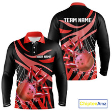 Load image into Gallery viewer, Red flame bowling 1/4 zip, mens polo bowling shirts Custom Team bowling shirts for men NQS11393
