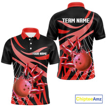Load image into Gallery viewer, Red flame bowling 1/4 zip, mens polo bowling shirts Custom Team bowling shirts for men NQS11393