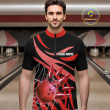 Load image into Gallery viewer, Red flame bowling 1/4 zip, mens polo bowling shirts Custom Team bowling shirts for men NQS11393