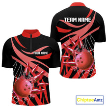 Load image into Gallery viewer, Red flame bowling 1/4 zip, mens polo bowling shirts Custom Team bowling shirts for men NQS11393