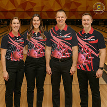 Load image into Gallery viewer, Red flame bowling 1/4 zip, mens polo bowling shirts Custom Team bowling shirts for men NQS11393