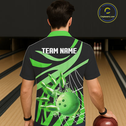 Green flame Bowling Hawaiian Shirts Custom Team bowling outfit button up shirt NQS11394