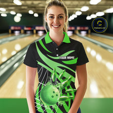 Load image into Gallery viewer, Green flame short-sleeve, long-sleeve bowling shirts for women Custom Team bowling outfit women NQS11394