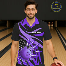 Load image into Gallery viewer, Purple flame Bowling Hawaiian Shirts Custom Team bowling outfit button up shirt NQS11395