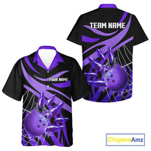 Load image into Gallery viewer, Purple flame Bowling Hawaiian Shirts Custom Team bowling outfit button up shirt NQS11395