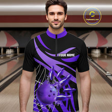 Load image into Gallery viewer, Purple flame bowling 1/4 zip, mens polo bowling shirts Custom Team bowling shirts for men NQS11395