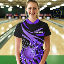 Load image into Gallery viewer, Purple flame short-sleeve, long-sleeve bowling shirts for women Custom Team bowling outfit women NQS11395