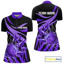 Load image into Gallery viewer, Purple flame short-sleeve, long-sleeve bowling shirts for women Custom Team bowling outfit women NQS11395