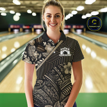 Load image into Gallery viewer, Black tribal pattern Bowling Polo, 1/4 zip Shirts For Women Custom Team Bowling Jerseys NQS11389