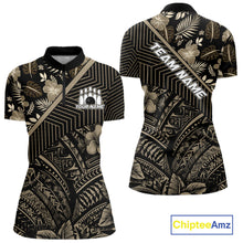 Load image into Gallery viewer, Black tribal pattern Bowling Polo, 1/4 zip Shirts For Women Custom Team Bowling Jerseys NQS11389