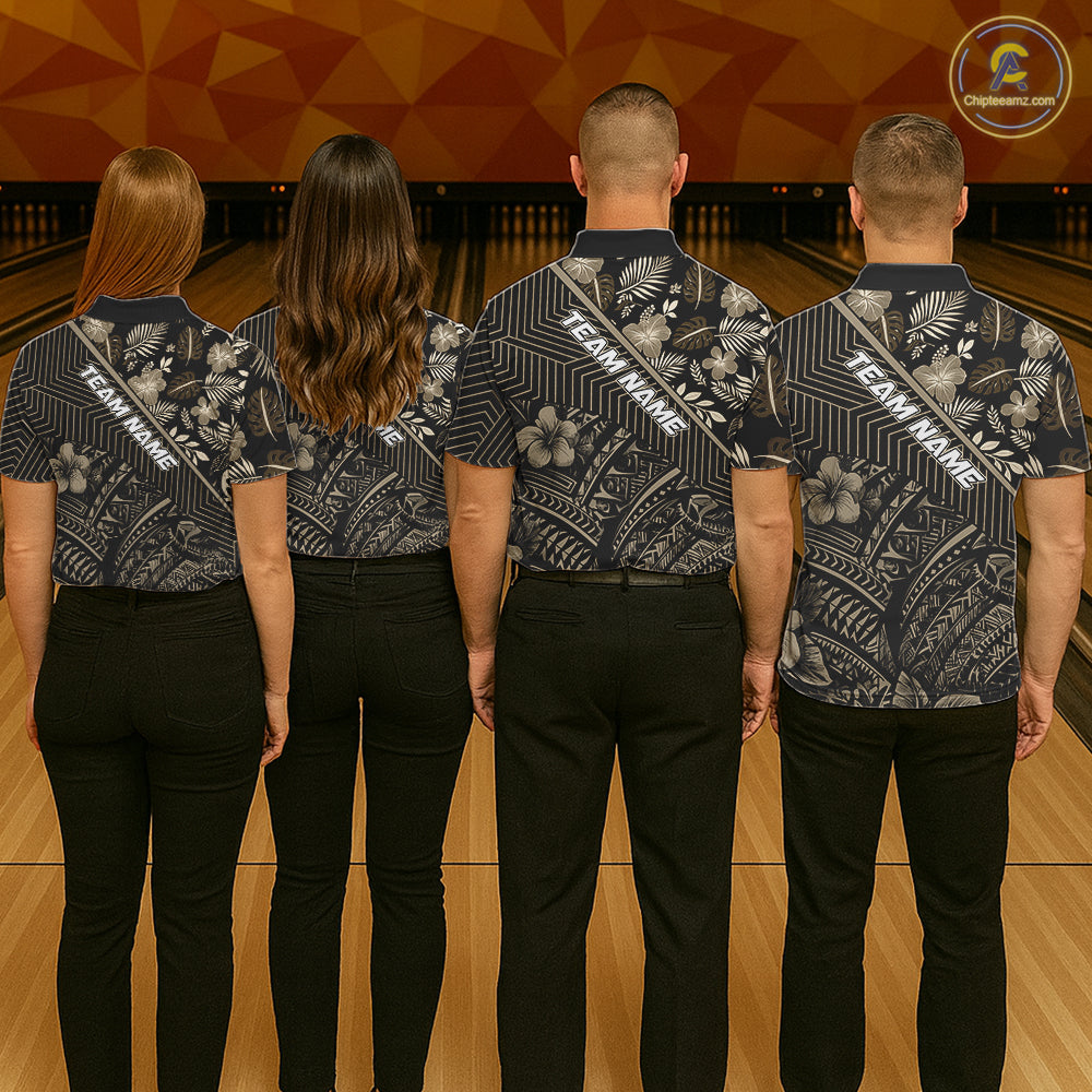 Black tribal pattern Bowling Polo, 1/4 zip Shirts For Women Custom Team Bowling Jerseys NQS11389