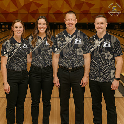 Black tribal pattern Bowling Polo, 1/4 zip Shirts For Women Custom Team Bowling Jerseys NQS11389