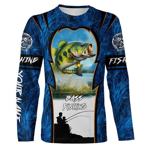 Bass Fishing Blue Camo Custome 3D All Over Printed Shirts, Personalized Fishing gift For Adult, Kid NQS597