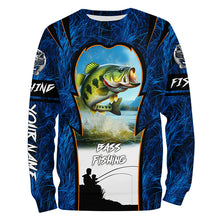 Load image into Gallery viewer, Bass Fishing Blue Camo Custome 3D All Over Printed Shirts, Personalized Fishing gift For Adult, Kid NQS597