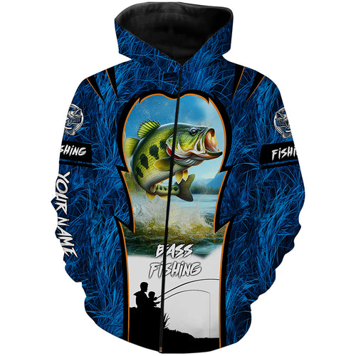 Bass Fishing Blue Camo Custome 3D All Over Printed Shirts, Personalized Fishing gift For Adult, Kid NQS597