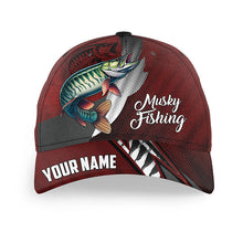 Load image into Gallery viewer, Musky fishing camo hats for men, women custom baseball best Muskellunge fishing hat | Red NQS7761