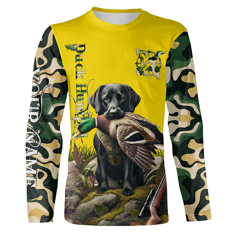 Black Labrador Retriever Duck Hunting dog Camo Yellow Customize Name 3D All Over Printed Shirts NQS681