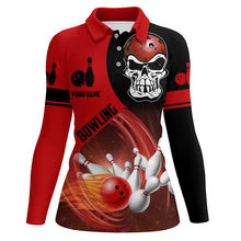 Load image into Gallery viewer, Red and black Bowling ball and pins Women polo shirts custom skull Bowling Team Jerseys NQS6082