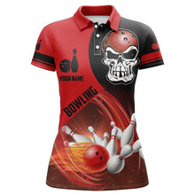 Load image into Gallery viewer, Red and black Bowling ball and pins Women polo shirts custom skull Bowling Team Jerseys NQS6082