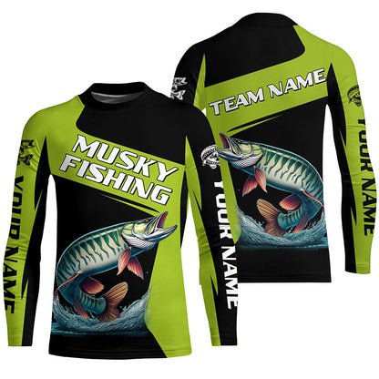 Green Musky fishing Custom Long Sleeve Tournament Fishing Shirts, Performance Muskie Fishing Jerseys NQS8188