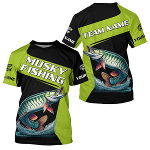 Green Musky fishing Custom Long Sleeve Tournament Fishing Shirts, Performance Muskie Fishing Jerseys NQS8188