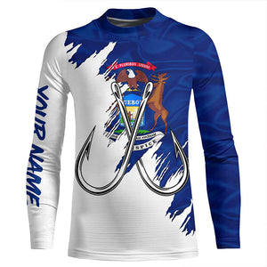 Michigan flag MI Fishing Fish Hook UV protection custom long sleeve Patriotic fishing apparel NQS8189