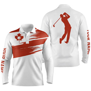Mens golf polo shirts Canada flag patriot custom name white golf shirt NQS4273