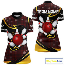 Load image into Gallery viewer, Red Christmas Plaid pattern snowflake Black and Gold Women&#39;s Bowling shirts Custom Xmas Bowling Gifts NQS10997