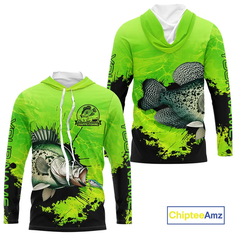 Personalized Crappie fishing Performance long sleeve Fishing Shirts, Crappie fishing jerseys | Green NQS11193