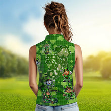 Load image into Gallery viewer, Personalized Green Shamrock Lucky Womens sleeveless polo shirt custom St patrick Day ladies golf tops NQS9327