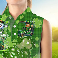 Load image into Gallery viewer, Personalized Green Shamrock Lucky Womens sleeveless polo shirt custom St patrick Day ladies golf tops NQS9327