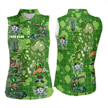 Load image into Gallery viewer, Personalized Green Shamrock Lucky Womens sleeveless polo shirt custom St patrick Day ladies golf tops NQS9327