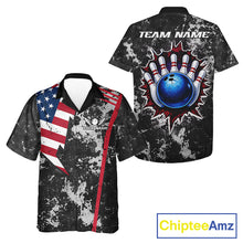 Load image into Gallery viewer, American Flag grunge Hawaiian bowling shirts Custom patriotic team bowling jerseys NQS11405
