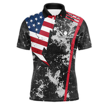 Load image into Gallery viewer, American Flag grunge Bowling polo shirts, 1/4 zip shirt for men Custom patriotic team bowling jerseys NQS11405