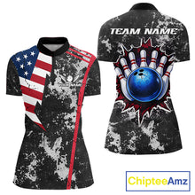 Load image into Gallery viewer, American Flag grunge Women Bowling polo shirts, 1/4 zip shirt Custom patriotic team bowling jerseys NQS11405