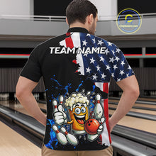 Load image into Gallery viewer, Funny Beer Bowling Shirts for Men Custom US Flag Patriotic Team Bowling Jerseys Uniforms NQS11602