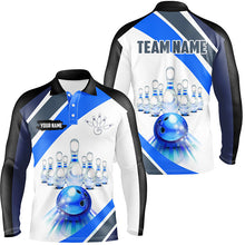 Load image into Gallery viewer, Blue Light Bowling Polo, Quarter Zip Shirt for men Custom Bowling ball and pins Team League Jerseys NQS7586