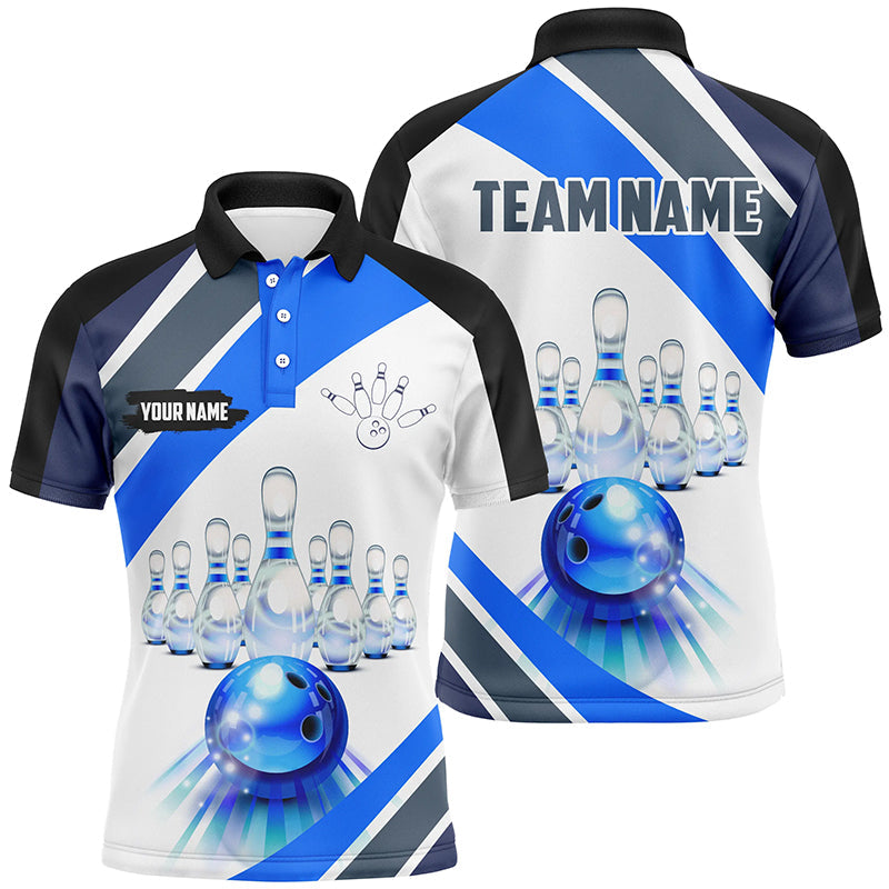 Blue Light Bowling Polo, Quarter Zip Shirt for men Custom Bowling ball and pins Team League Jerseys NQS7586