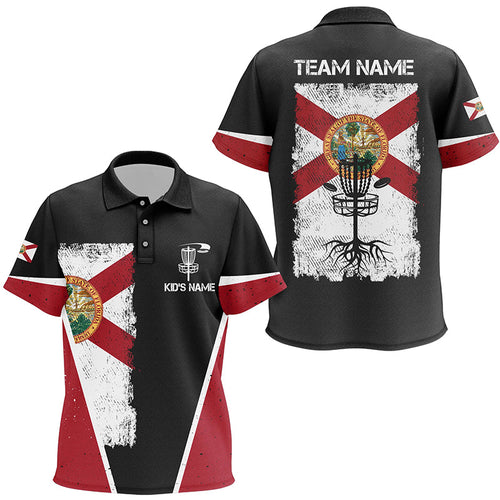 Black Kid Disc golf polo shirts vintage Florida flag patriot custom disc golf shirt for Kid NQS7994