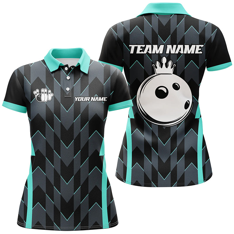 Bowling Polo, Quarter zip shirt for women custom camo bowling Team jersey, gift for bowler | Turquoise NQS8201