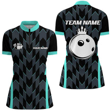 Load image into Gallery viewer, Bowling Polo, Quarter zip shirt for women custom camo bowling Team jersey, gift for bowler | Turquoise NQS8201