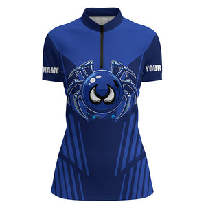 Funny Blue spider bowling ball Women Bowling Polo, Quarter zip shirt custom bowling Team jerseys NQS8206