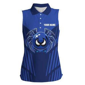 Funny Blue spider bowling ball Women Bowling sleeveless Polo shirts custom bowling Team jerseys NQS8206