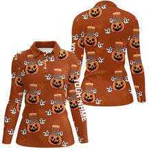 Load image into Gallery viewer, Funny Halloween Boo pumpkin Disc golf pattern Women golf polo shirt custom Halloween ladies golf tops NQS8645