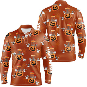 Funny Halloween Boo pumpkin Disc golf pattern Mens golf polo shirt custom Halloween mens golf tops NQS8645