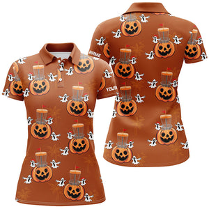 Funny Halloween Boo pumpkin Disc golf pattern Women golf polo shirt custom Halloween ladies golf tops NQS8645